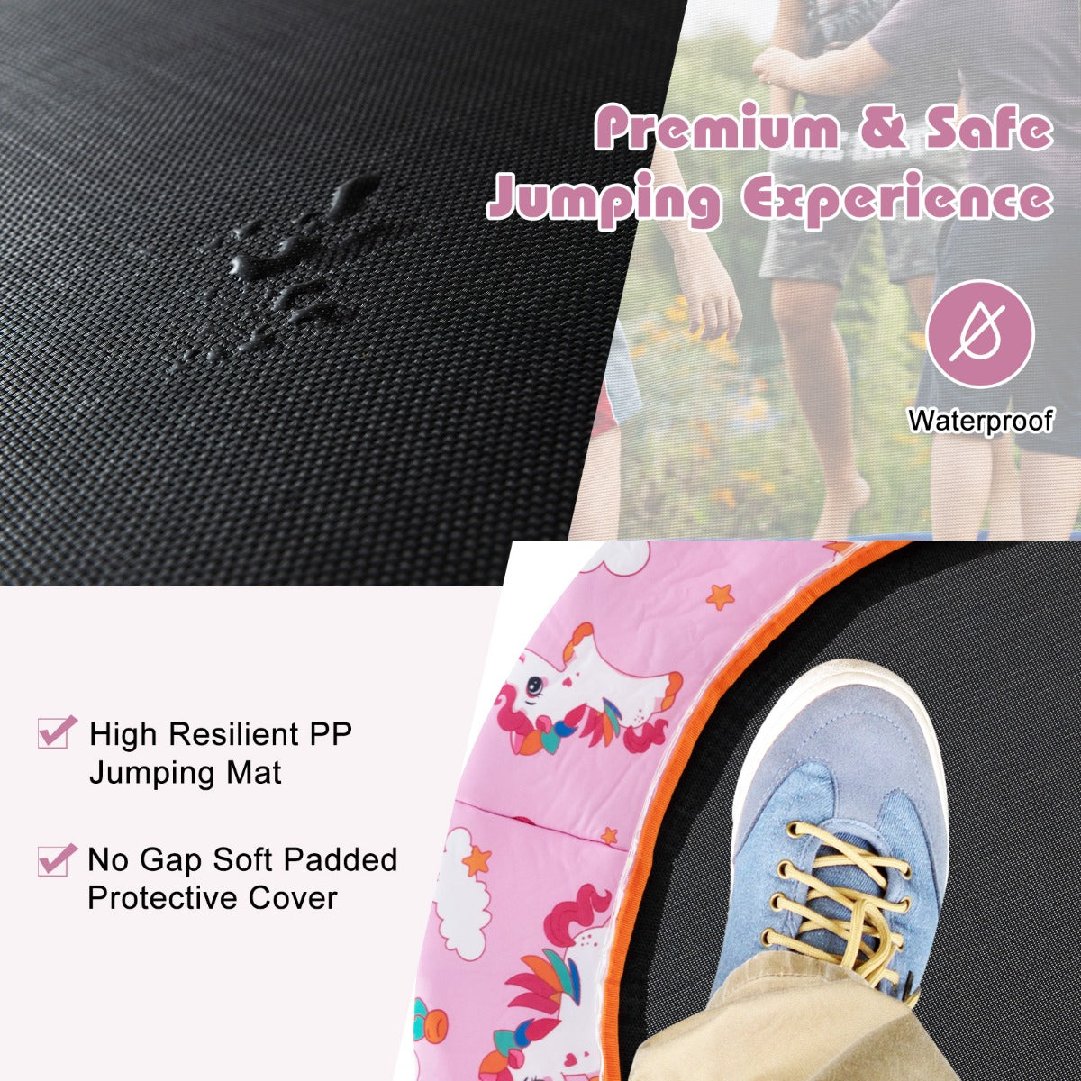 Toddler Music Trampoline with Colorful LED Lights for Kids-Pink