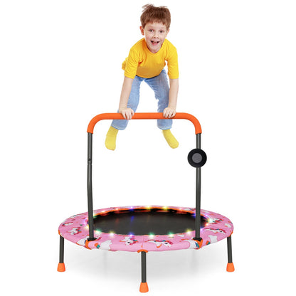 Toddler Music Trampoline with Colorful LED Lights for Kids-Pink