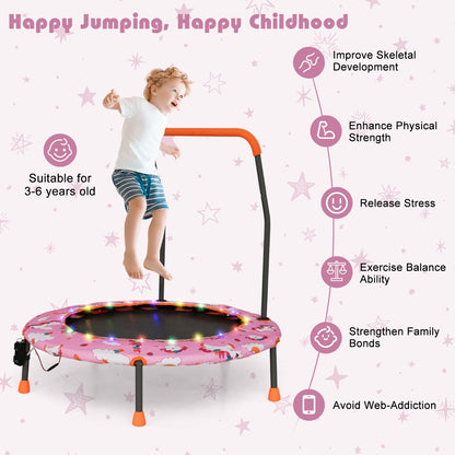 Toddler Music Trampoline with Colorful LED Lights for Kids-Pink