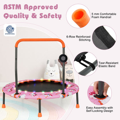 Toddler Music Trampoline with Colorful LED Lights for Kids-Pink