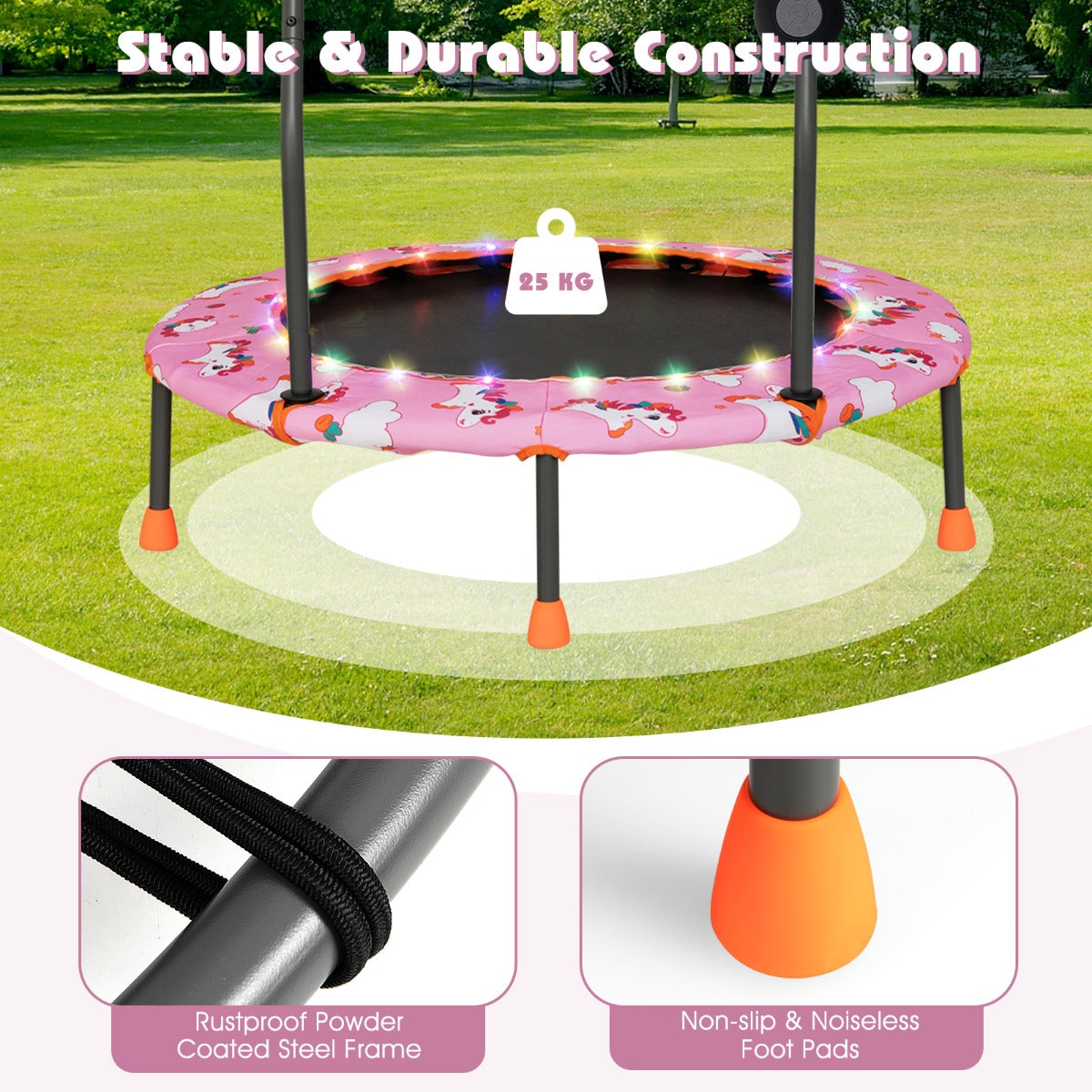 Toddler Music Trampoline with Colorful LED Lights for Kids-Pink