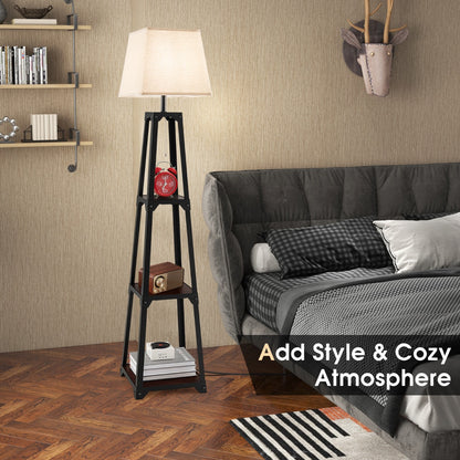 Costway Trapezoidal Designed Floor Lamp with Linen Shade-Black