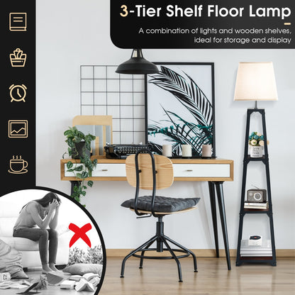Costway Trapezoidal Designed Floor Lamp with Linen Shade-Black