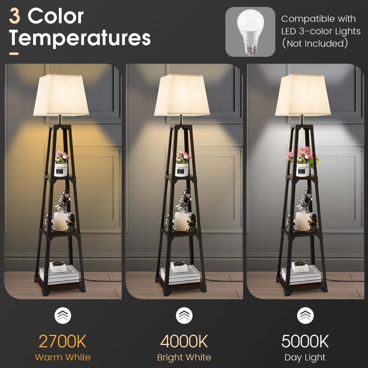 Costway Trapezoidal Designed Floor Lamp with Linen Shade-Black