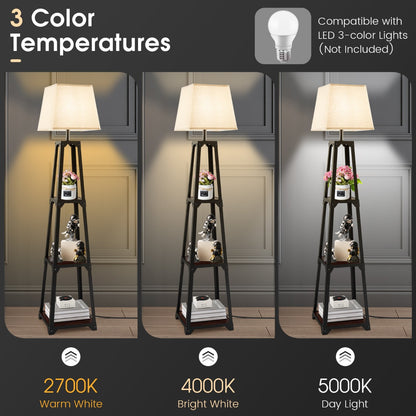 Costway Trapezoidal Designed Floor Lamp with Linen Shade-Black