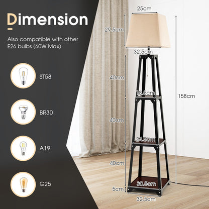 Costway Trapezoidal Designed Floor Lamp with Linen Shade-Black