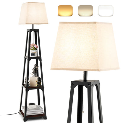Costway Trapezoidal Designed Floor Lamp with Linen Shade-Black