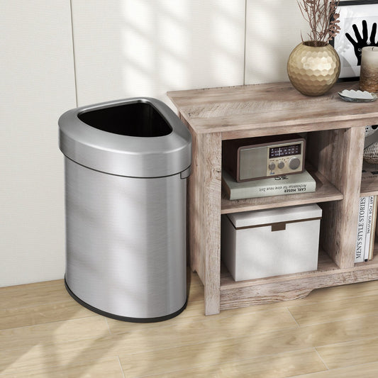 Costway 60L Stainless Corner Steel Trash Bin with Anti-slip Bottom for Narrow Space Kitchen Living Room-Silver