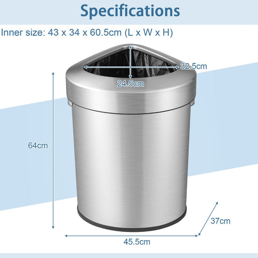 60L stainless steel corner trash bin with a space-saving fan-shaped design for modern rooms