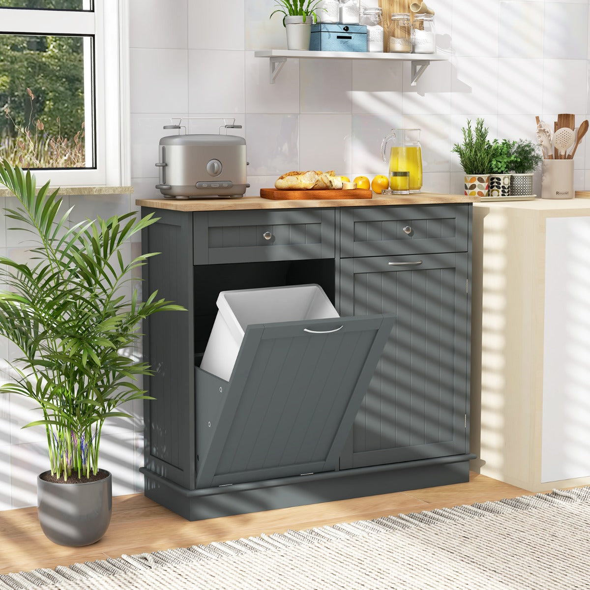 Garbage Rack Curtain Costway Kitchen Tilt Out Trash Cabinet with 40 L Hidden Garbage Holder ...