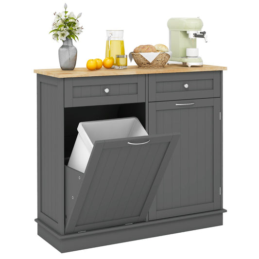 Costway Kitchen Tilt Out Trash Cabinet with 40 L Hidden Garbage Holder-Grey