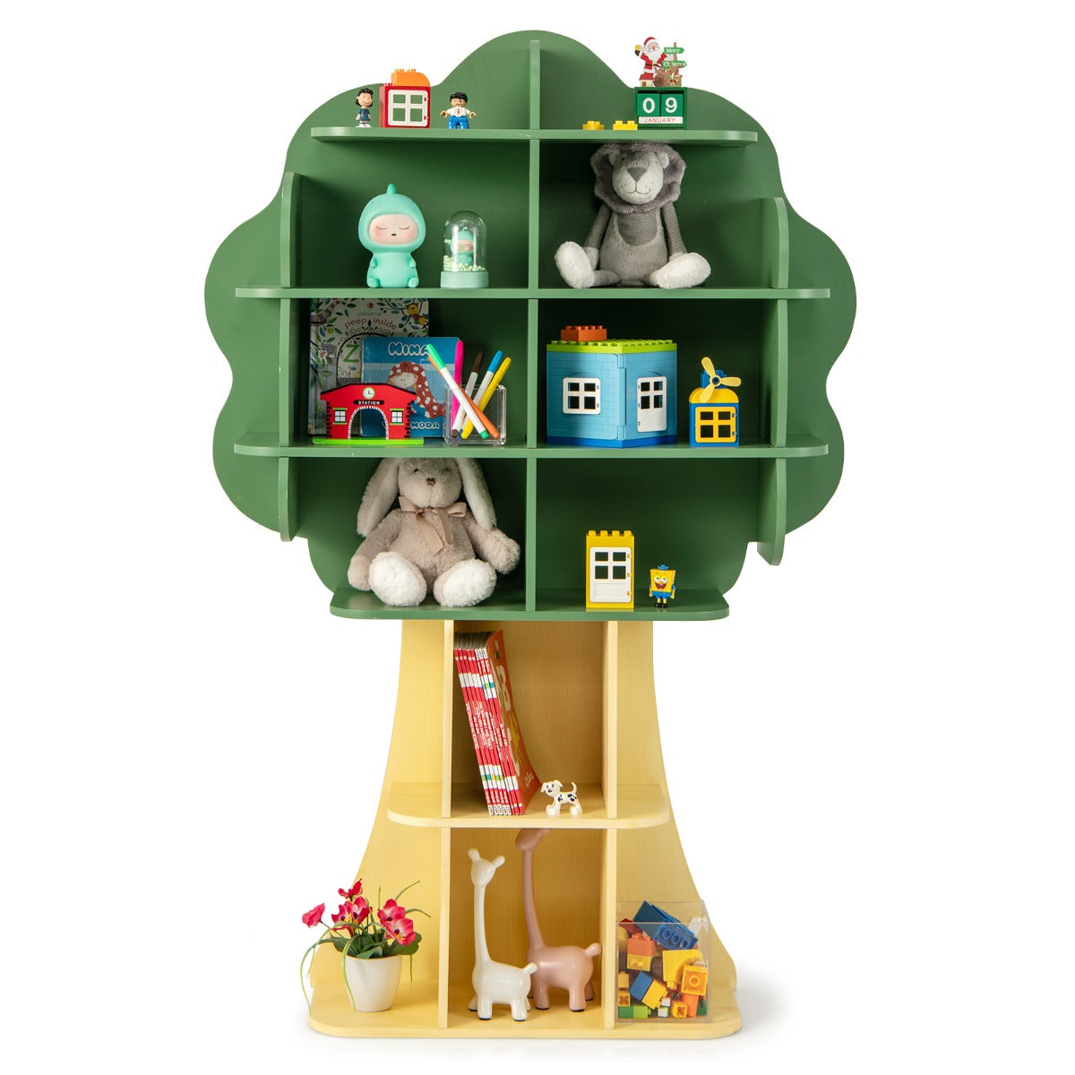 Kids Toy Storage Organizer with Open Storage Shelves and Anti-Toppling System-Green