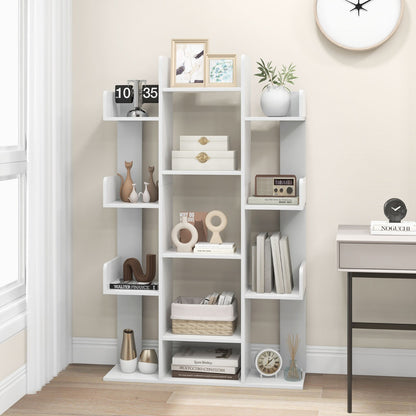 Tree Bookshelf with 13 Open Shelves for Living Room Study or Office-White
