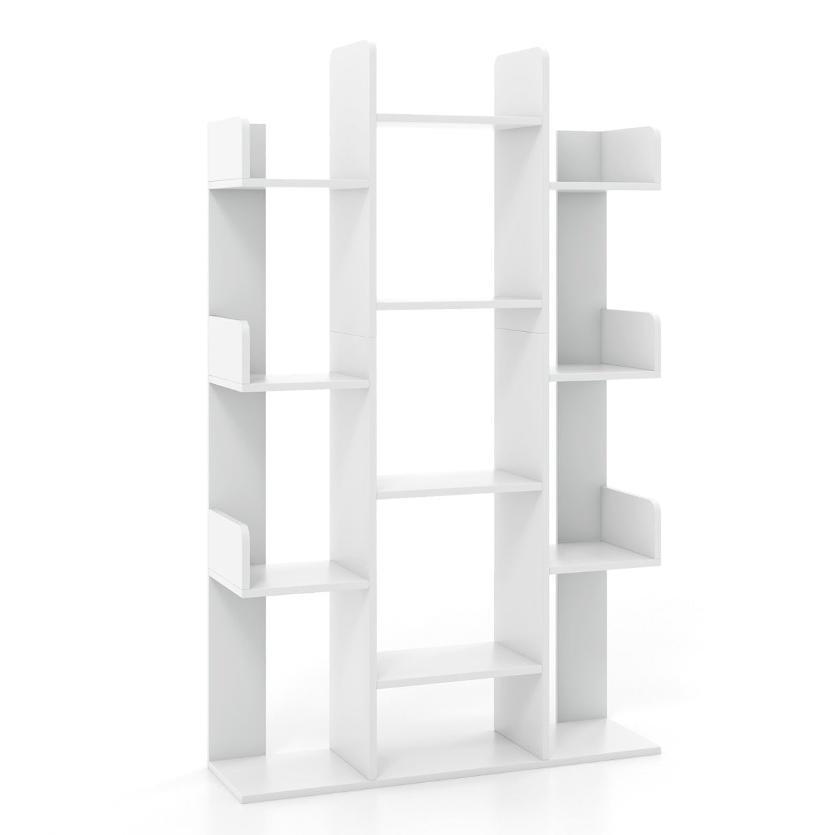 Tree Bookshelf with 13 Open Shelves for Living Room Study or Office-White