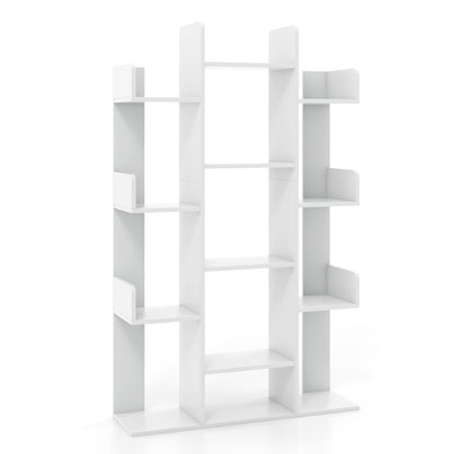 Tree Bookshelf with 13 Open Shelves for Living Room Study or Office-White