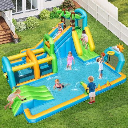 Tropical Theme Dual Slide Aqua Park with Splash Pool Blower Excluded