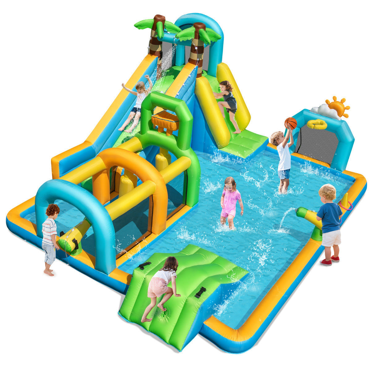 Tropical Theme Dual Slide Aqua Park with Splash Pool Blower Excluded