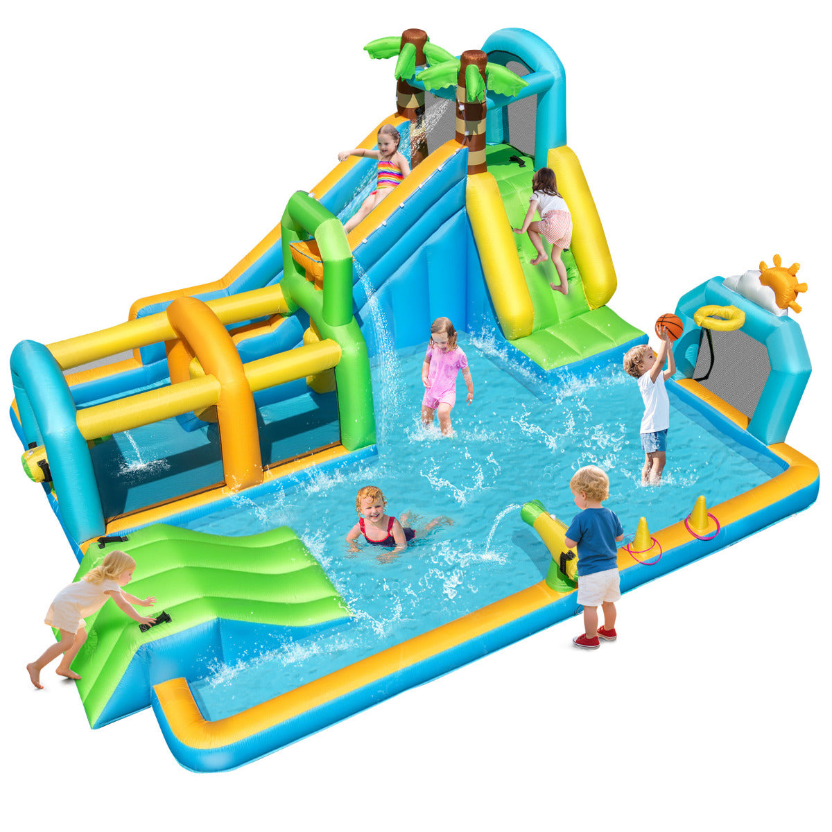 Tropical Theme Dual Slide Aqua Park with Splash Pool Blower Excluded
