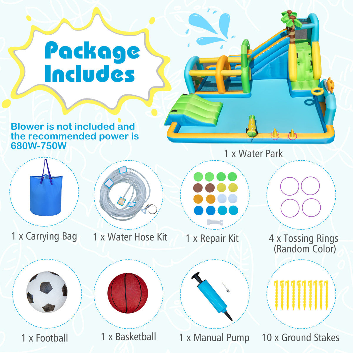 Tropical Theme Dual Slide Aqua Park with Splash Pool Blower Excluded