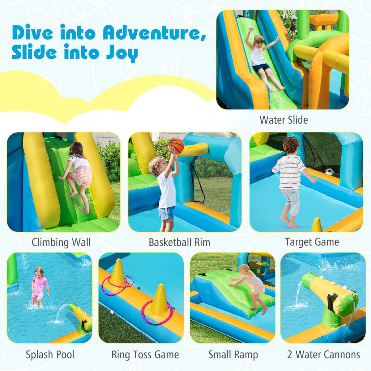 Tropical Theme Dual Slide Aqua Park with Splash Pool Blower Excluded