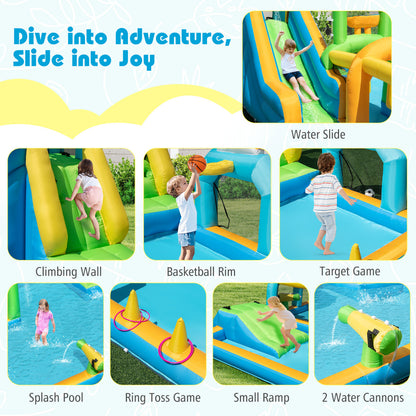 Tropical Theme Dual Slide Aqua Park with Splash Pool Blower Excluded