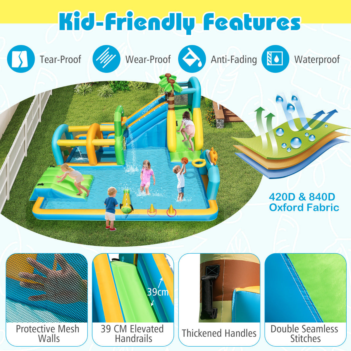 Tropical Theme Dual Slide Aqua Park with Splash Pool Blower Excluded