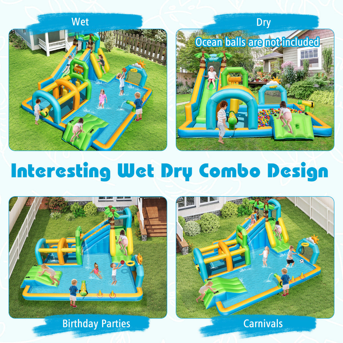 Tropical Theme Dual Slide Aqua Park with Splash Pool Blower Excluded