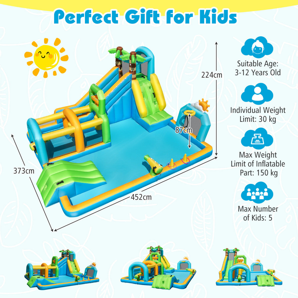 Tropical Theme Dual Slide Aqua Park with Splash Pool Blower Excluded