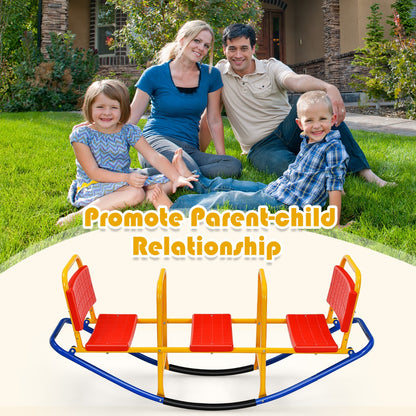 Kids Metal Rocking Seesaw with Handlebars for Indoor & Outdoor Play-Red