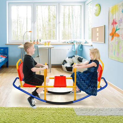 Kids Metal Rocking Seesaw with Handlebars for Indoor & Outdoor Play-Red