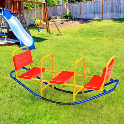 Kids Metal Rocking Seesaw with Handlebars for Indoor & Outdoor Play-Red