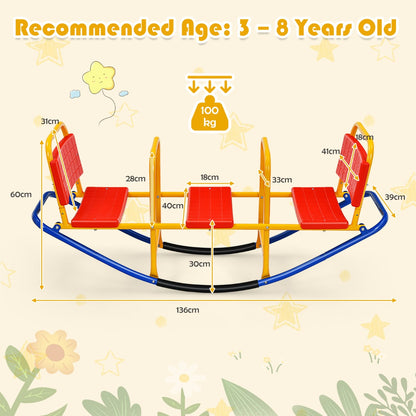 Kids Metal Rocking Seesaw with Handlebars for Indoor & Outdoor Play-Red