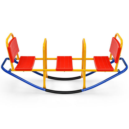Kids Metal Rocking Seesaw with Handlebars for Indoor & Outdoor Play-Red