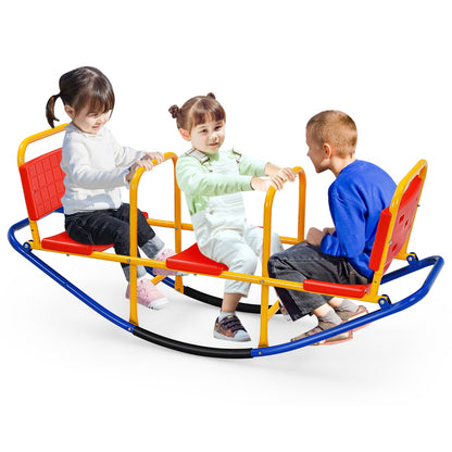 Kids Metal Rocking Seesaw with Handlebars for Indoor & Outdoor Play-Red