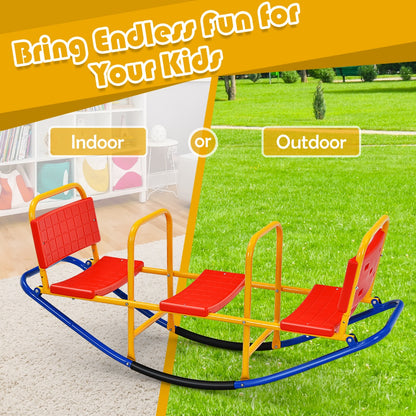 Kids Metal Rocking Seesaw with Handlebars for Indoor & Outdoor Play-Red