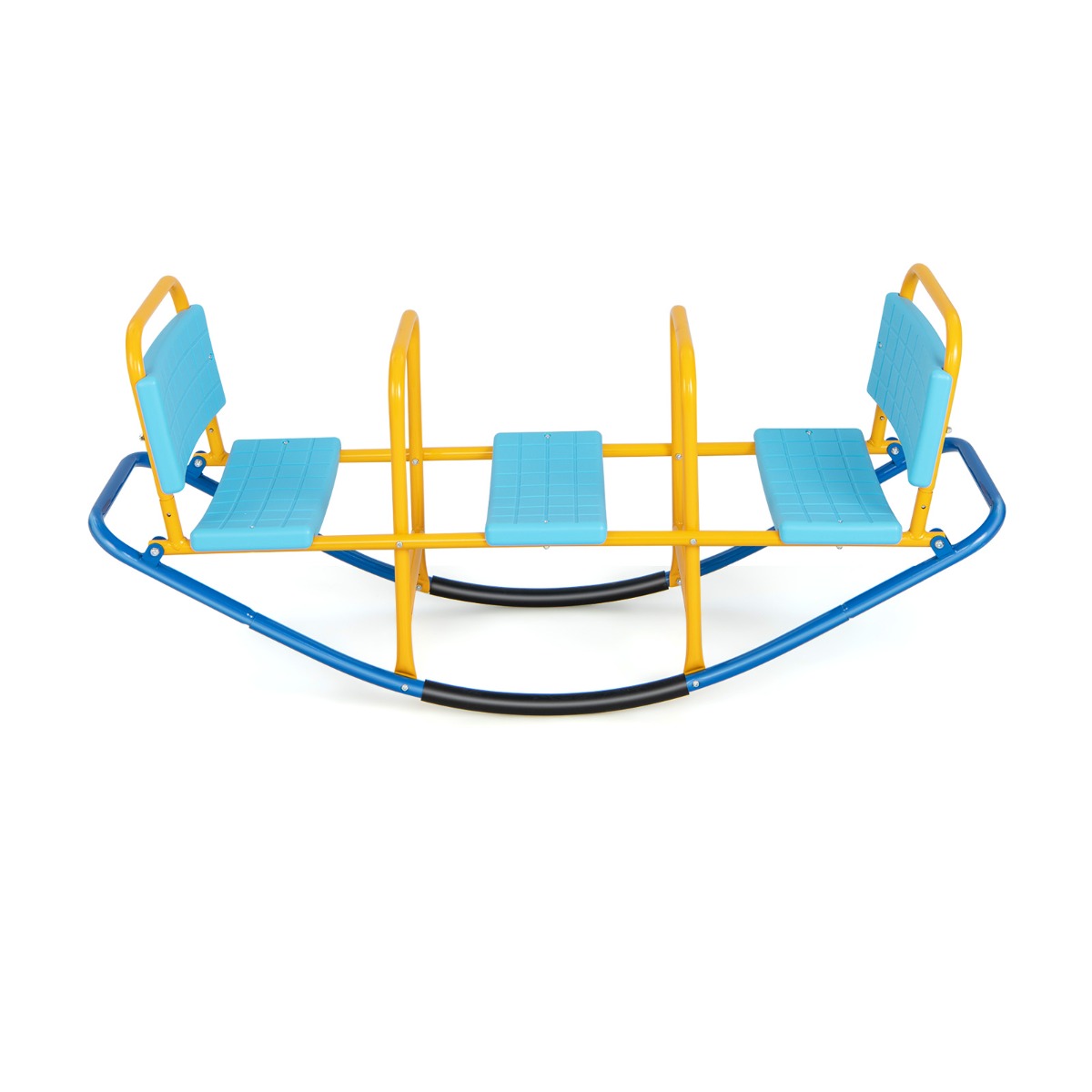 Kids Metal Rocking Seesaw with Handlebars for Indoor &amp; Outdoor Play-Blue