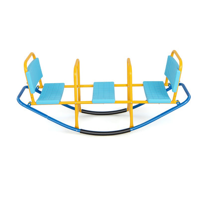 Kids Metal Rocking Seesaw with Handlebars for Indoor &amp; Outdoor Play-Blue