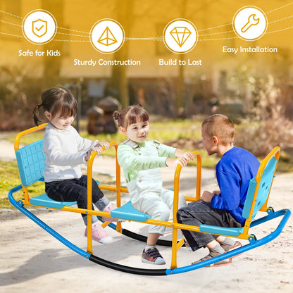 Kids Metal Rocking Seesaw with Handlebars for Indoor &amp; Outdoor Play-Blue