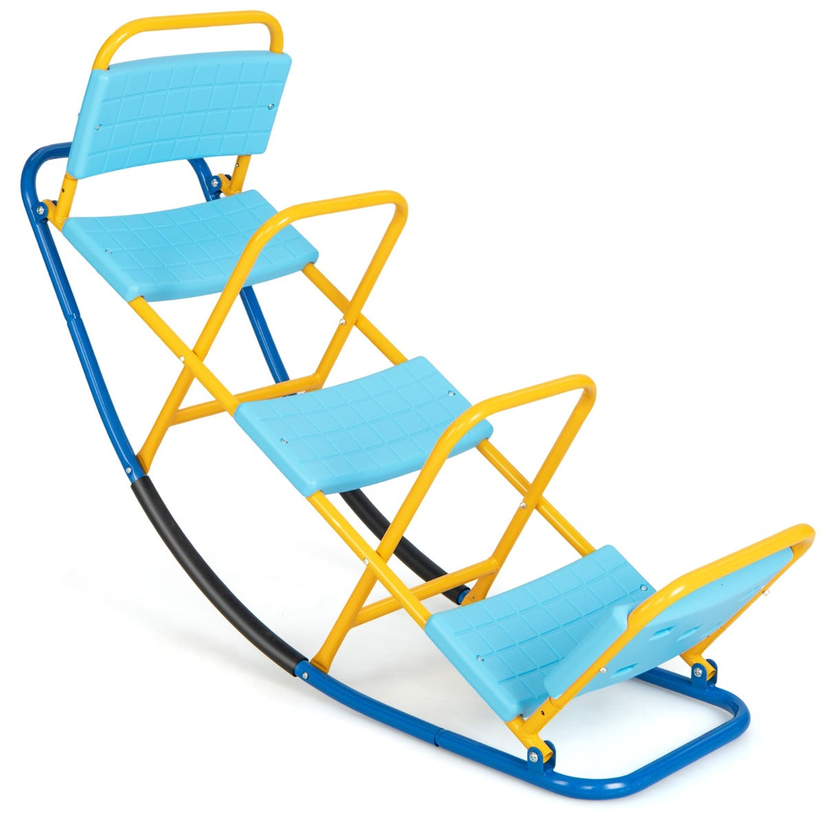 Kids Metal Rocking Seesaw with Handlebars for Indoor &amp; Outdoor Play-Blue