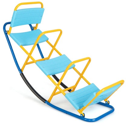 Kids Metal Rocking Seesaw with Handlebars for Indoor &amp; Outdoor Play-Blue