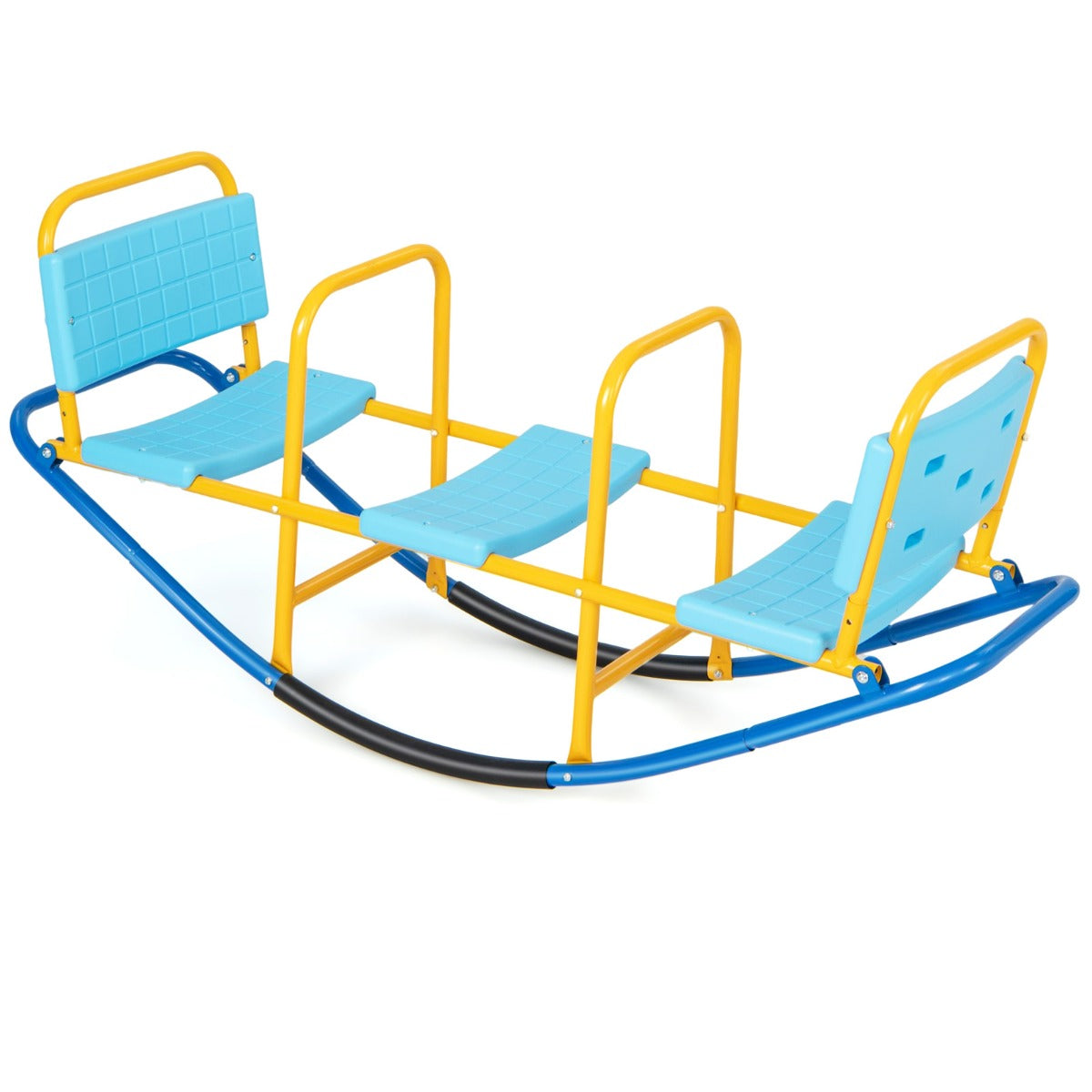 Kids Metal Rocking Seesaw with Handlebars for Indoor &amp; Outdoor Play-Blue
