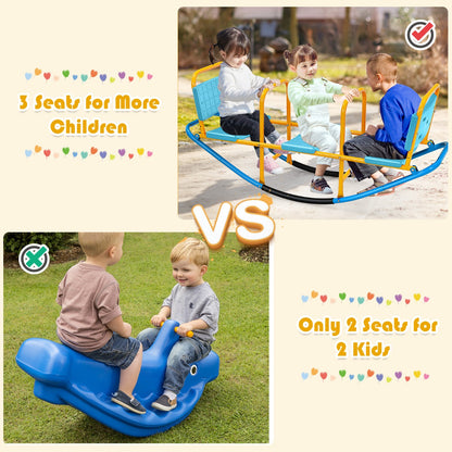 Kids Metal Rocking Seesaw with Handlebars for Indoor &amp; Outdoor Play-Blue