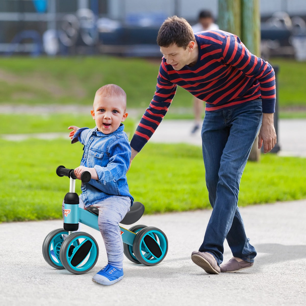 Baby Balance Bike with 4 Wheels &amp; Limited Steering for 1-2 Years Old-Blue