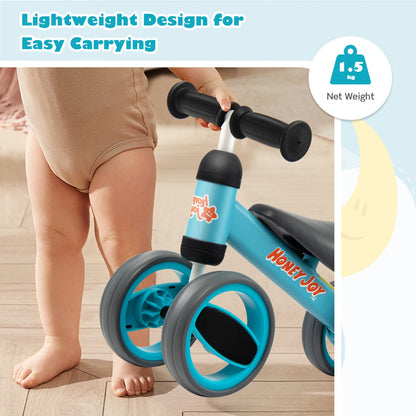Baby Balance Bike with 4 Wheels &amp; Limited Steering for 1-2 Years Old-Blue