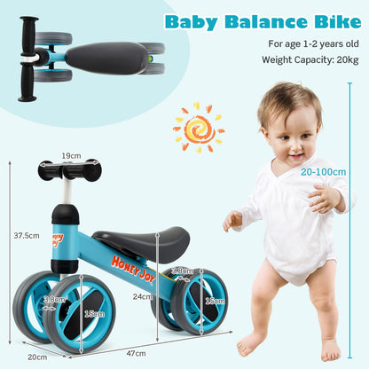 Baby Balance Bike with 4 Wheels &amp; Limited Steering for 1-2 Years Old-Blue
