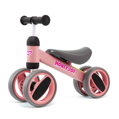 Baby Balance Bike with 4 Wheels &amp; Limited Steering for 1-2 Years Old-Pink