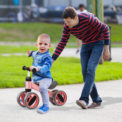 Baby Balance Bike with 4 Wheels &amp; Limited Steering for 1-2 Years Old-Pink