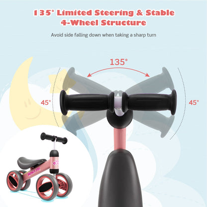 Baby Balance Bike with 4 Wheels &amp; Limited Steering for 1-2 Years Old-Pink
