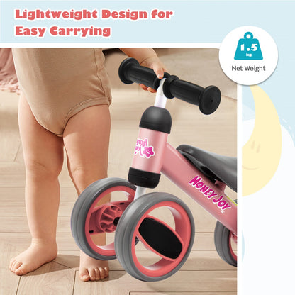 Baby Balance Bike with 4 Wheels &amp; Limited Steering for 1-2 Years Old-Pink