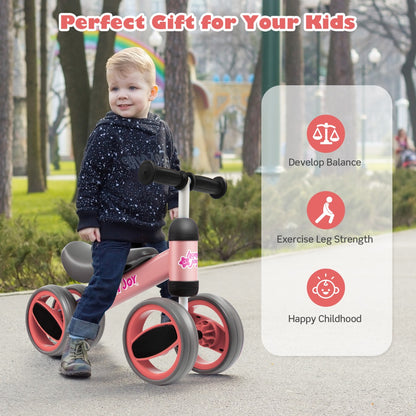 Baby Balance Bike with 4 Wheels &amp; Limited Steering for 1-2 Years Old-Pink